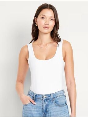 Double-Layer Scoop-Neck White Tank Top Bodysuit